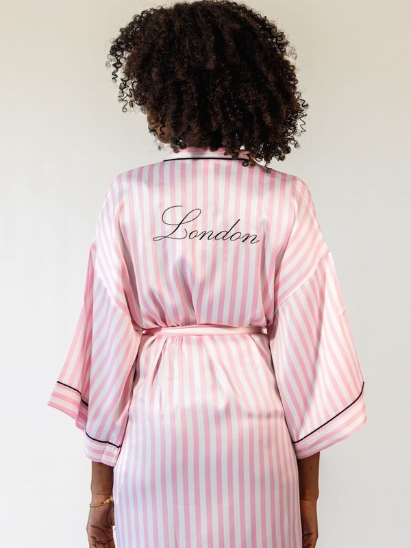 Pink / Stripes Victoria Secret Iconic London Satin Robe Nightwear | CFZHD2049