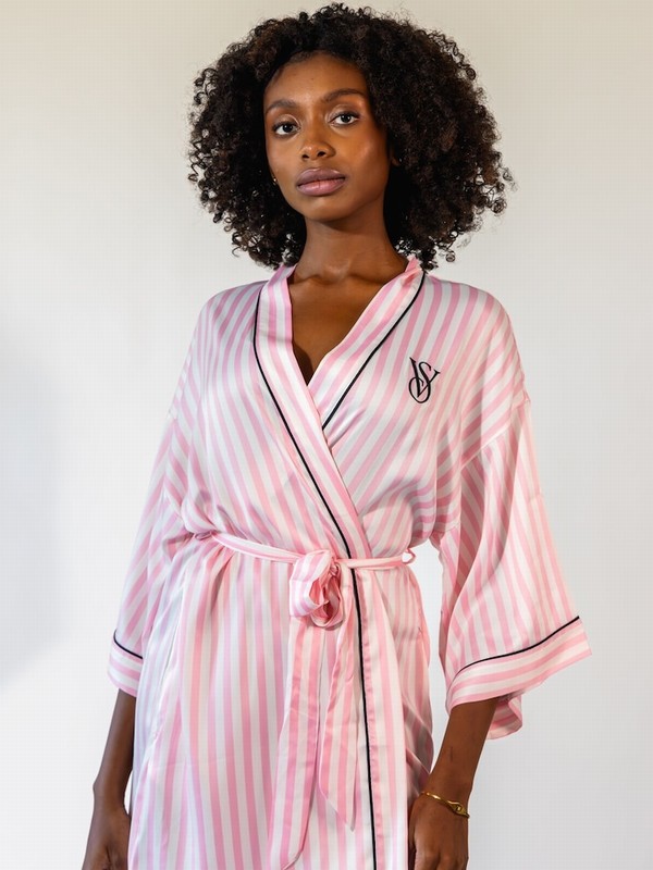 Pink / Stripes Victoria Secret Iconic London Satin Robe Nightwear | CFZHD2049