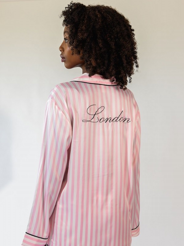 Pink / Stripes Victoria Secret Iconic Long Sleeve London Satin Nightwear | BZLUK3452