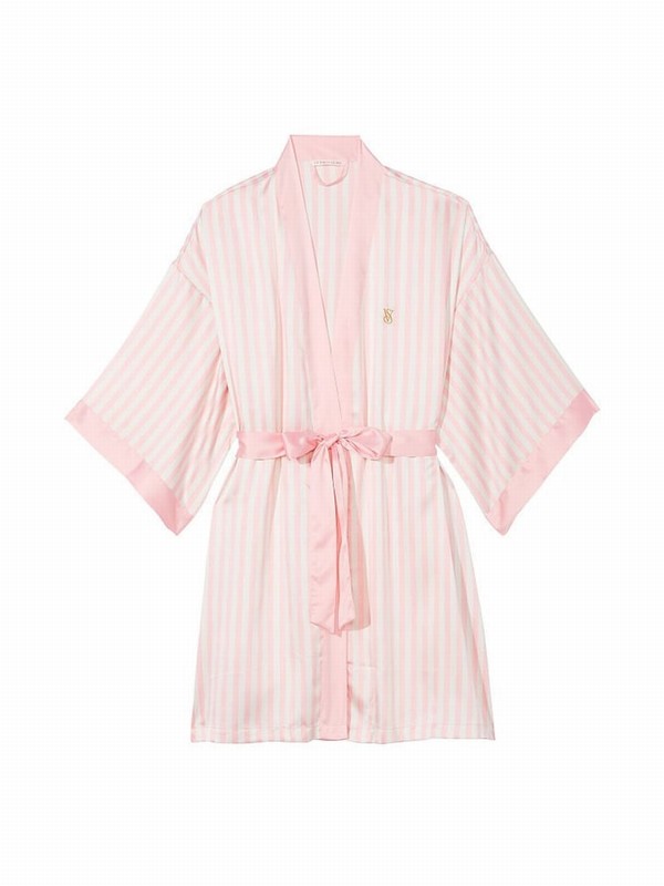 Pink / Stripes Victoria Secret Iconic Satin Robe Nightwear | GKNBD5918