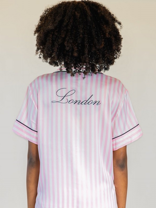 Pink / Stripes Victoria Secret Iconic Sleeve London Satin Nightwear | TVZRW1942