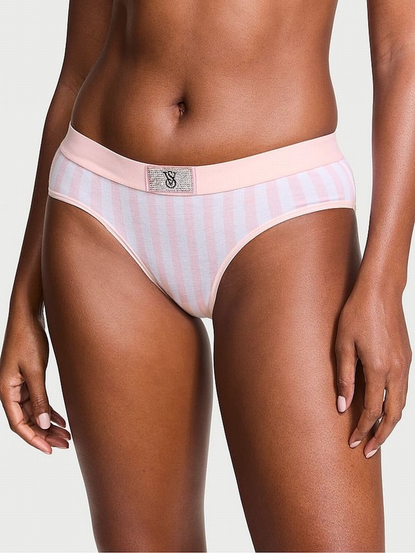 Pink / Stripes Victoria Secret Pretty Blossom Hipster Logo Shine Patch Underwear | BMUZI1839