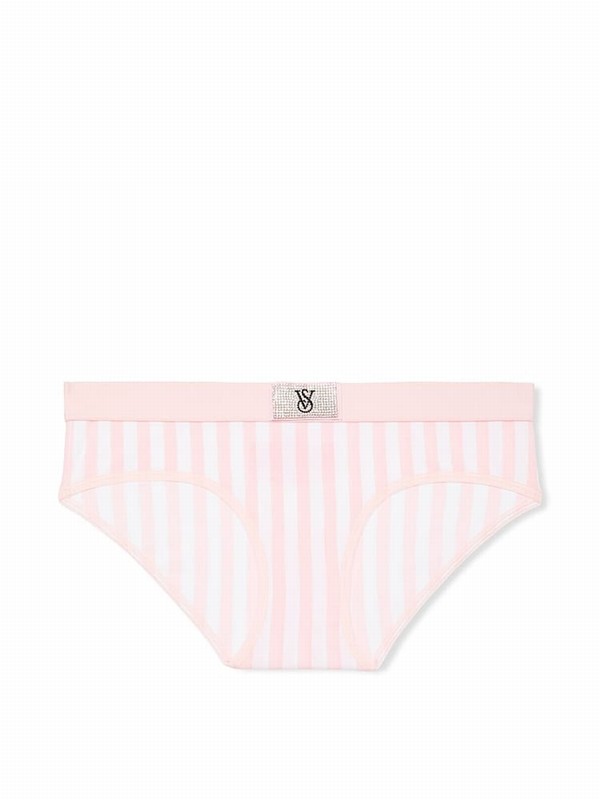 Pink / Stripes Victoria Secret Pretty Blossom Hipster Logo Shine Patch Underwear | BMUZI1839
