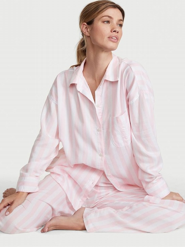 Pink / Stripes Victoria Secret Pretty Blossom Modal Long Nightwear | YEGZQ6401