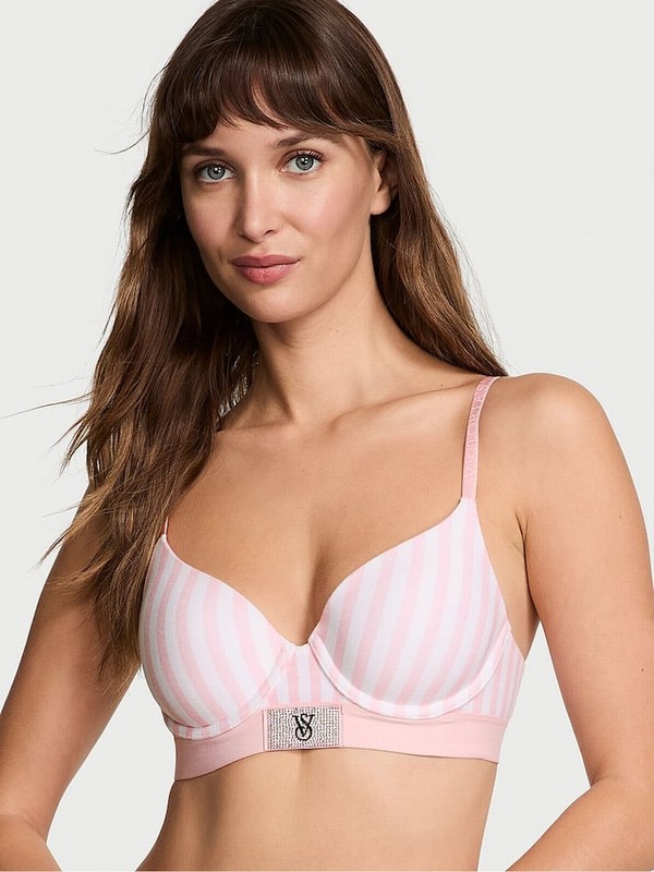 Pink / Stripes Victoria Secret Pretty Blossom Shine Lightly Lined Demi Shine Patch Bras | SDQTV6215
