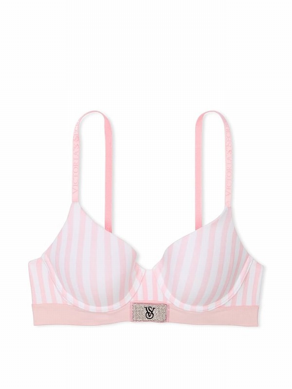 Pink / Stripes Victoria Secret Pretty Blossom Shine Lightly Lined Demi Shine Patch Bras | SDQTV6215