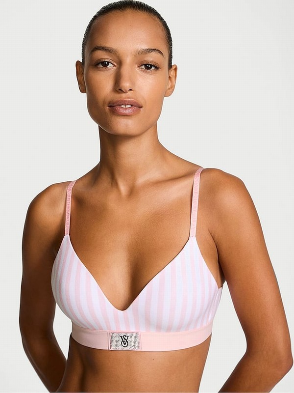 Pink / Stripes Victoria Secret Pretty Blossom Non WiLightly Lined Shine Patch Bras | OUPEM5703