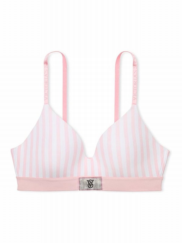 Pink / Stripes Victoria Secret Pretty Blossom Non WiLightly Lined Shine Patch Bras | OUPEM5703