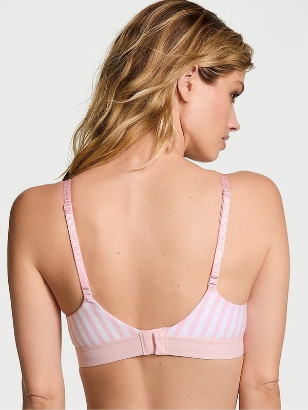 Pink / Stripes Victoria Secret Pretty Blossom Push Up Shine Patch Bras | DGHYJ6780