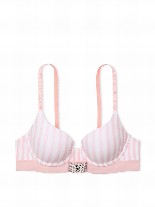 Pink / Stripes Victoria Secret Pretty Blossom Push Up Shine Patch Bras | DGHYJ6780