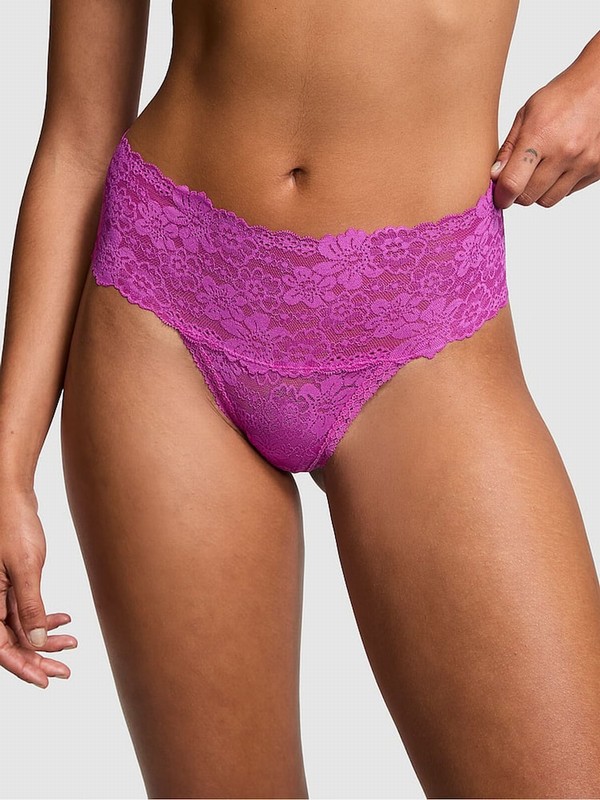 Purple Victoria Secret Berry Bliss Hipster Thong Floral Lace Underwear | KWHFB4780