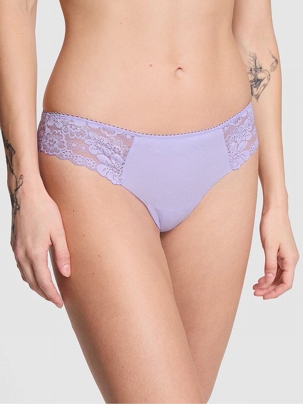 Purple Victoria Secret Cloud Lace Trim Thong No Show Underwear | LAKFM1540