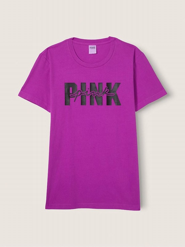 Purple Victoria Secret Cotton Sleeve Campus T Shirts | TYQMC7205