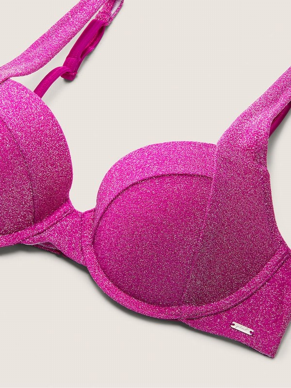 Purple Victoria Secret Dahlia Magenta Push Up Shimmer Bikini Top | VBKZX0241