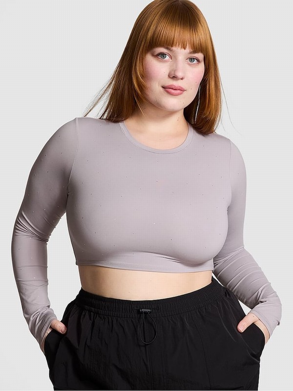 Purple Victoria Secret Dusty Diamanate Long Sleeve Soft Stretch Cropped T Shirts | DRNZK1463