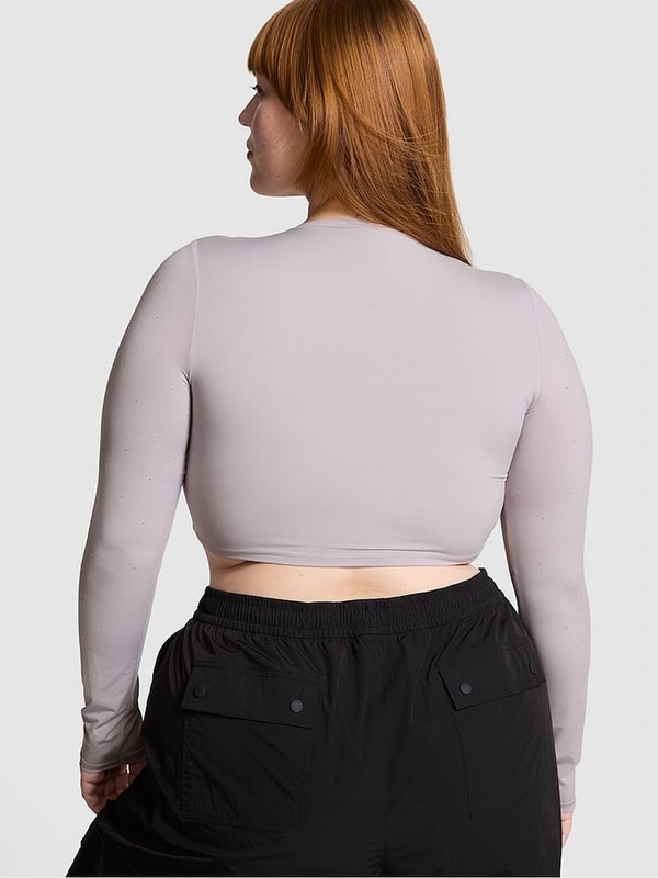 Purple Victoria Secret Dusty Diamanate Long Sleeve Soft Stretch Cropped T Shirts | DRNZK1463