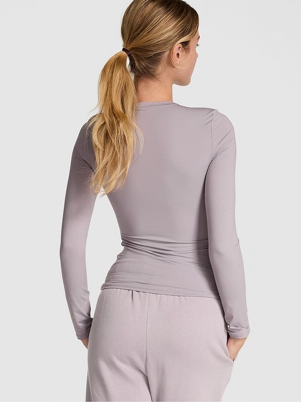 Purple Victoria Secret Dusty Diamante Long Sleeve Soft Stretch T Shirts | ATDFM0618
