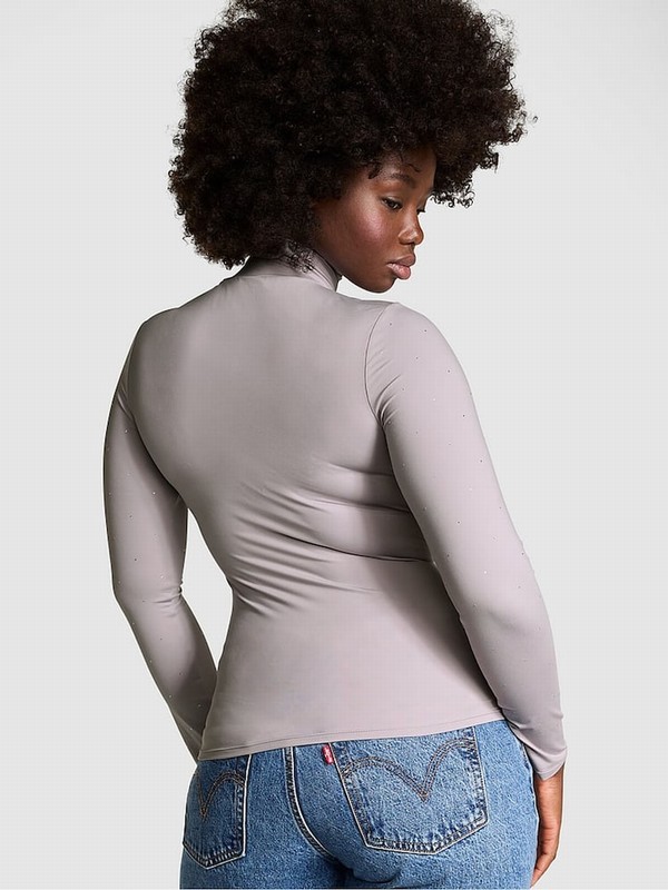 Purple Victoria Secret Dutsy Diamante Mock Neck Soft Stretch T Shirts | PDFTE6013