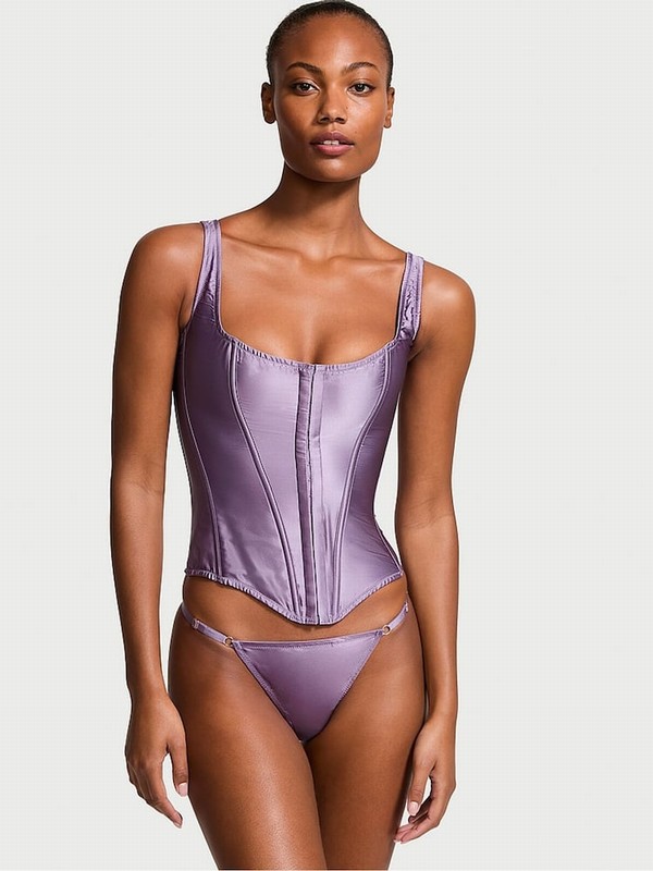 Purple Victoria Secret Frozen Plum Archive Satin Corset and Knicker Set Lingerie | IZQWH6048