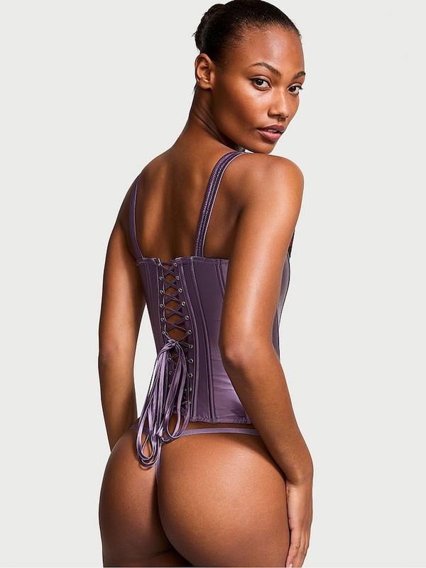 Purple Victoria Secret Frozen Plum Archive Satin Corset and Knicker Set Lingerie | IZQWH6048