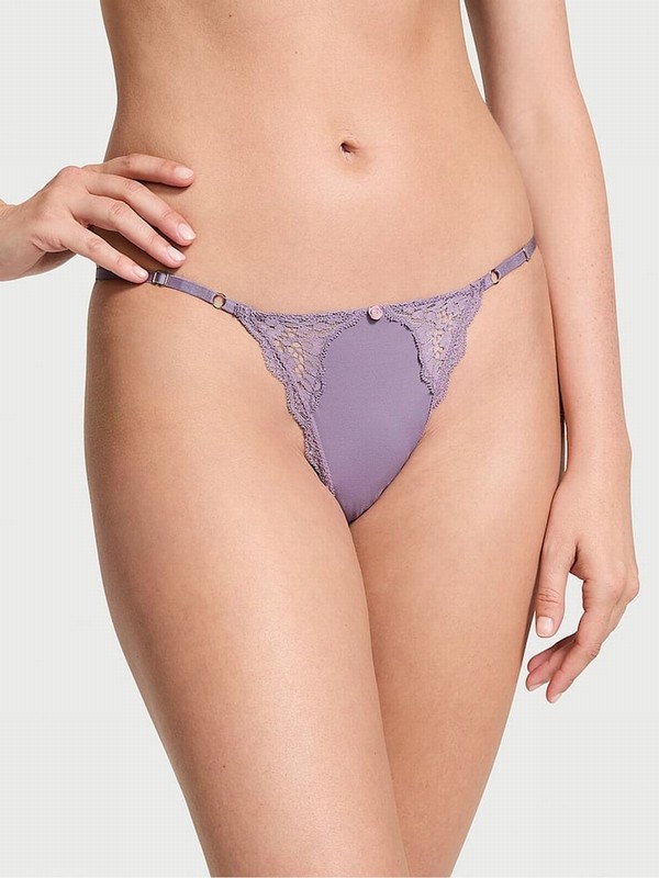 Purple Victoria Secret Frozen Plum Lace Trim G String Underwear | RFBKA7059
