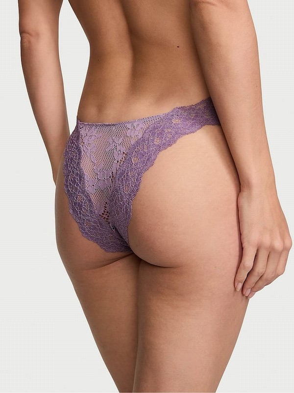 Purple Victoria Secret Frozen Plum Lace Thong Underwear | KAGUD8715