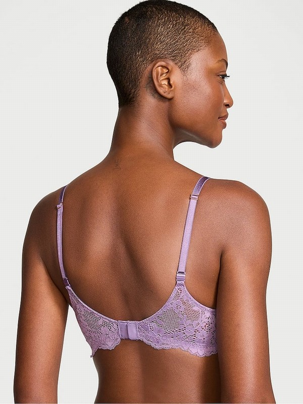 Purple Victoria Secret Frozen Plum Lace Half Pad Plunge Bras | ZOITR7059