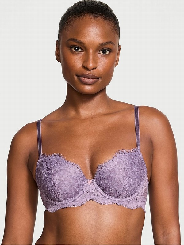 Purple Victoria Secret Frozen Plum Lace Lightly Lined Demi Bras | SBNQT8021