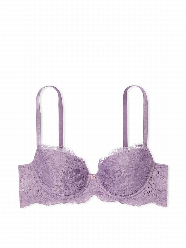 Purple Victoria Secret Frozen Plum Lace Lightly Lined Demi Bras | SBNQT8021