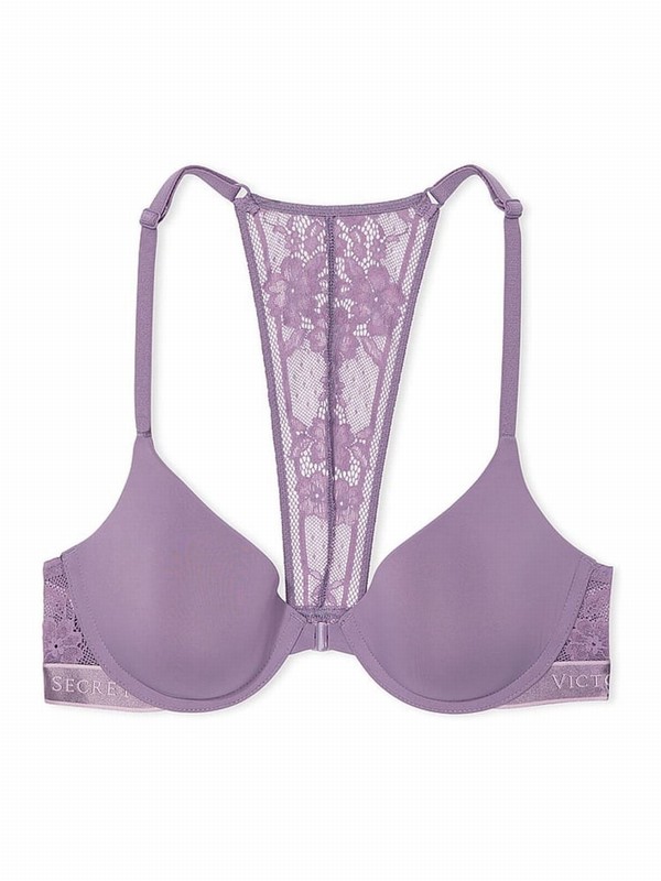 Purple Victoria Secret Frozen Plum Lightly Lined Front Close Lace Demi Bras | RCEZT6247