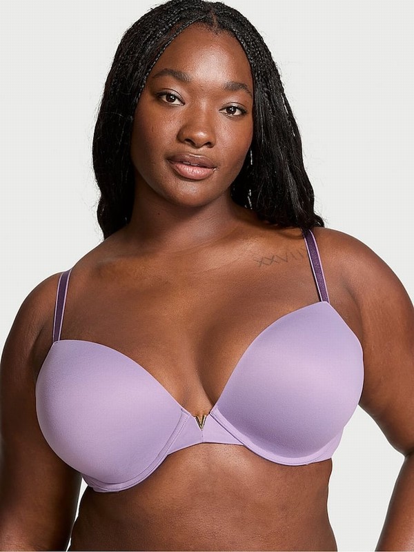 Purple Victoria Secret Frozen Plum Push Up Smooth Bras | LBITM4065