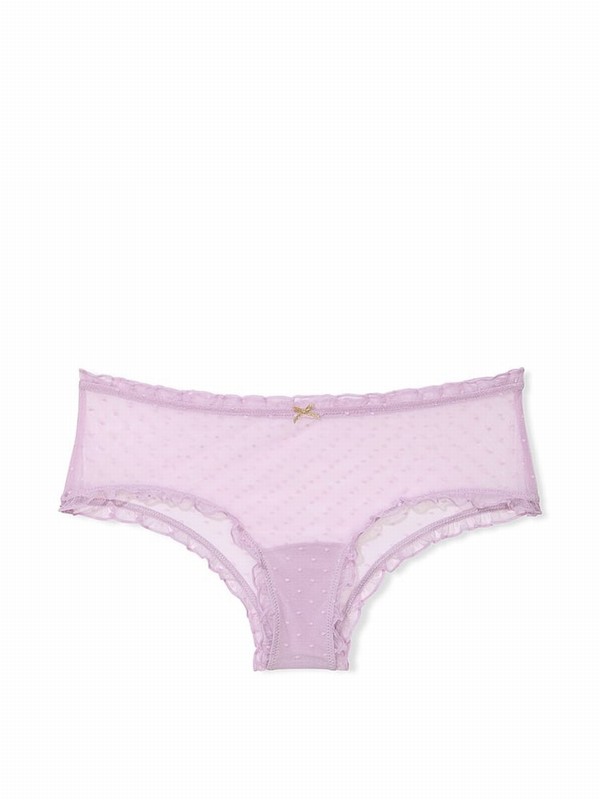 Purple Victoria Secret Hope Cheeky Dot Mesh Ruffled Underwear | TPFUG8154