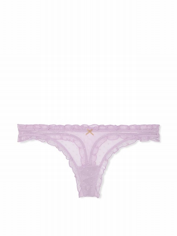 Purple Victoria Secret Hope Thong Dot Mesh Ruffled Underwear | GDNTZ0195