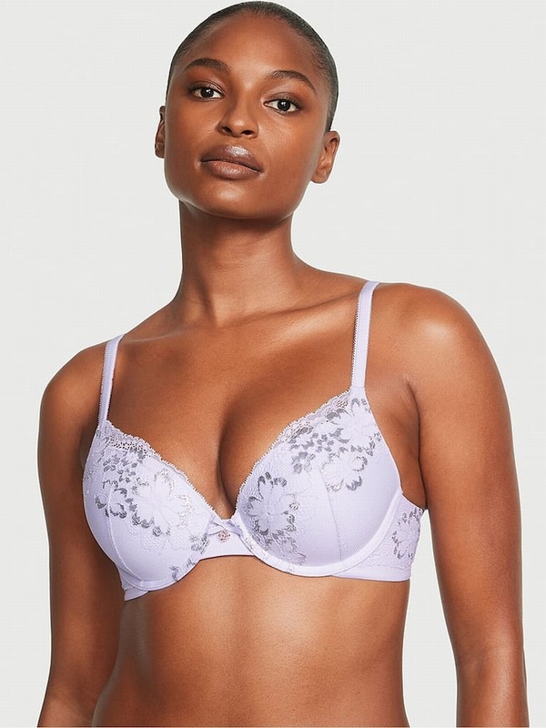 Purple Victoria Secret Lucky Lilac Lace Full Cup Push Up Bras | HVUJX7308