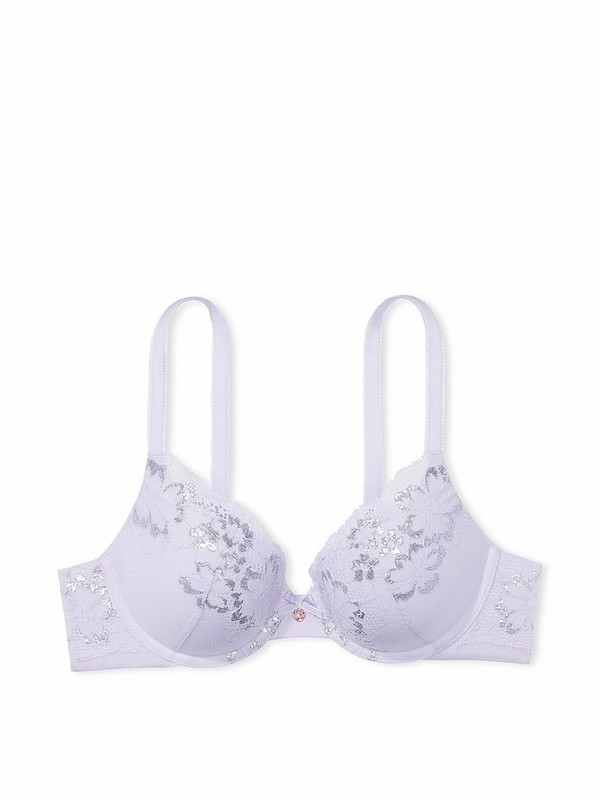 Purple Victoria Secret Lucky Lilac Lace Full Cup Push Up Bras | HVUJX7308