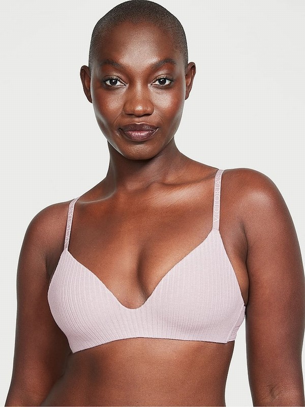 Purple Victoria Secret Pale Plum Ribbed Non WiLightly Lined Bras | NKOUH5874
