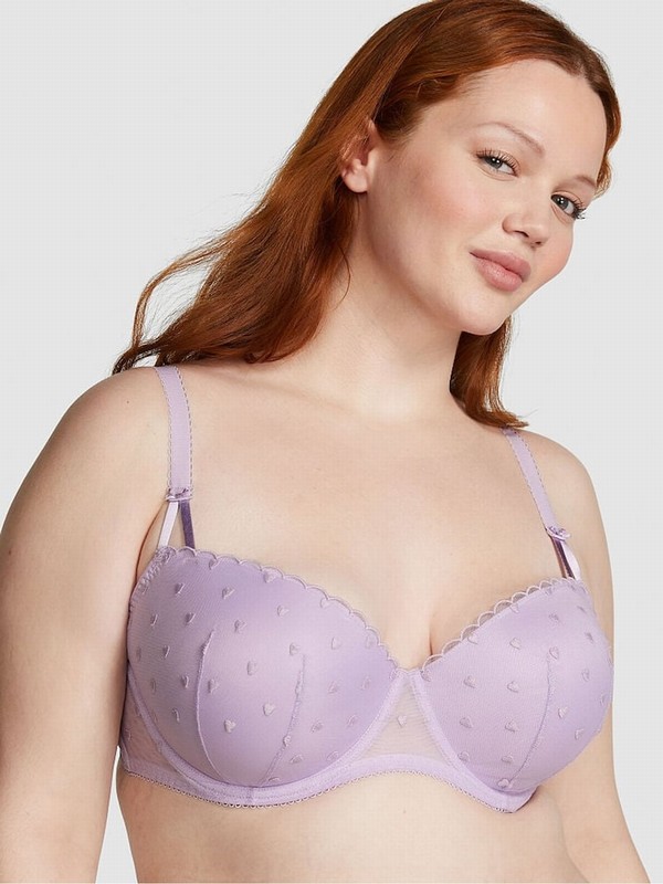 Purple Victoria Secret Pastel Lilac Heart Embroidery Balcony Lace Bras | AUENL9867