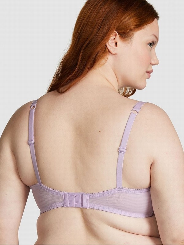 Purple Victoria Secret Pastel Lilac Heart Embroidery Balcony Lace Bras | AUENL9867