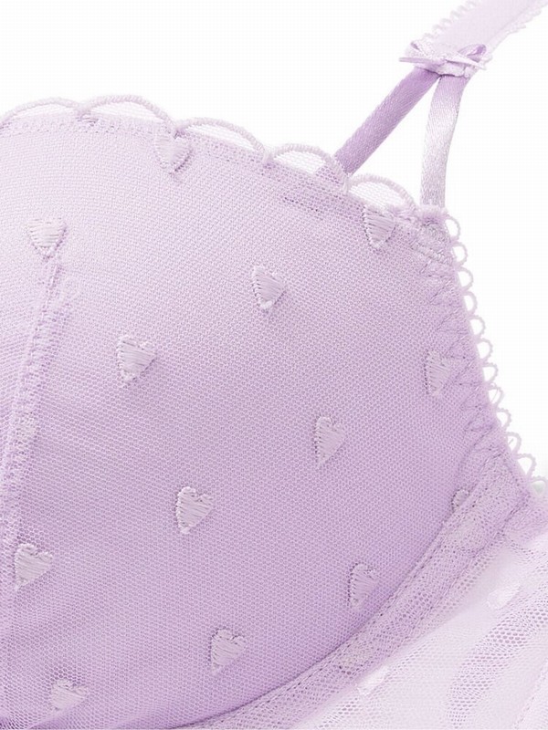 Purple Victoria Secret Pastel Lilac Heart Embroidery Balcony Lace Bras | AUENL9867