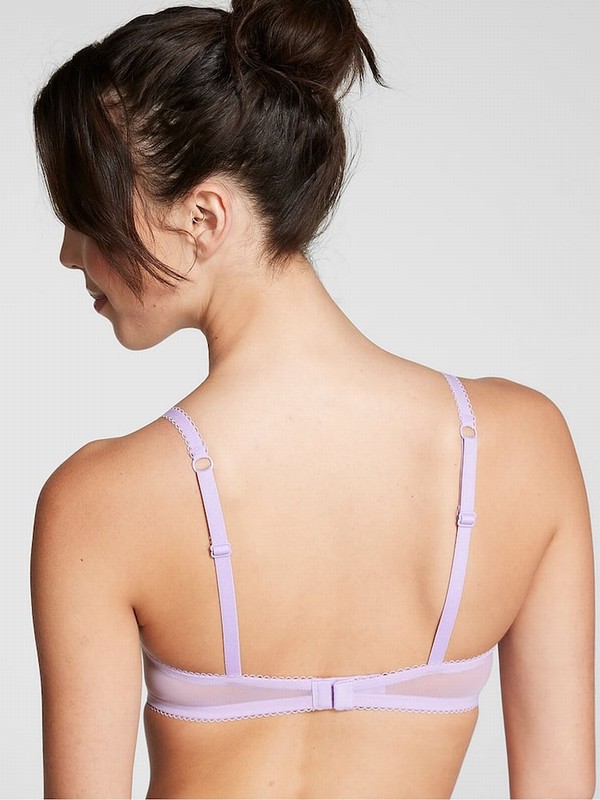 Purple Victoria Secret Pastel Lilac Heart Embroidery Unlined Demi Lace Bras | VTCZO0763
