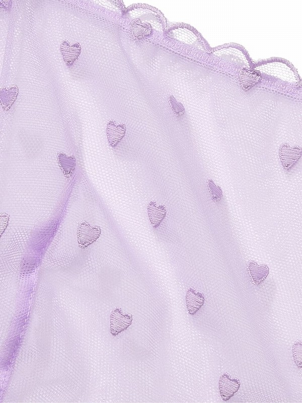 Purple Victoria Secret Pastel Lilac Heart Embroidery Unlined Demi Lace Bras | VTCZO0763