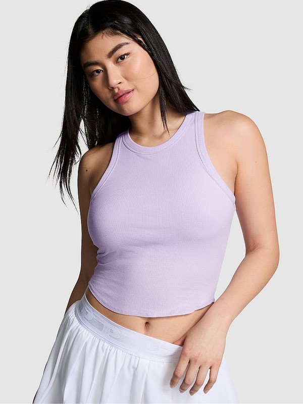 Purple Victoria Secret Pastel Lilac High Neck Shrunken Rib Tops | NQTGB6539