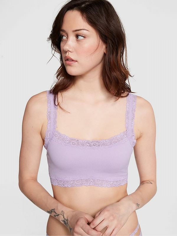 Purple Victoria Secret Pastel Lilac Lace Trim Rib Seamlesslette Bras | QATIJ2459