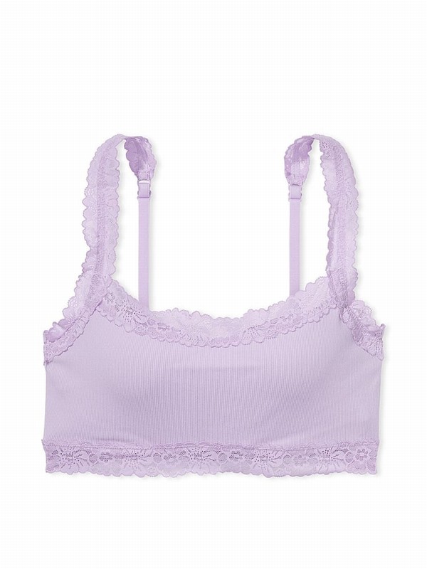 Purple Victoria Secret Pastel Lilac Lace Trim Rib Seamlesslette Bras | QATIJ2459