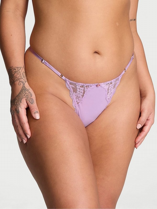 Purple Victoria Secret Silky Lilac Lace Trim G String Underwear | GVJMW9183