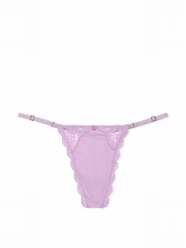Purple Victoria Secret Silky Lilac Lace Trim G String Underwear | GVJMW9183