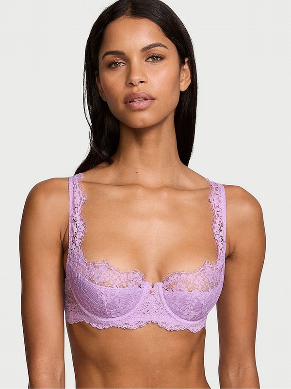 Purple Victoria Secret Silky Lilac Lace Lightly Lined Balcony Bras | LFWND0347