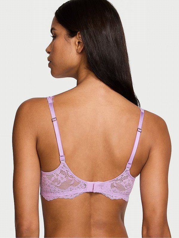 Purple Victoria Secret Silky Lilac Lace Lightly Lined Balcony Bras | LFWND0347