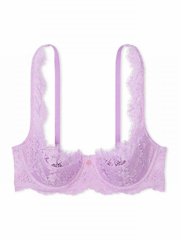 Purple Victoria Secret Silky Lilac Lace Lightly Lined Balcony Bras | LFWND0347