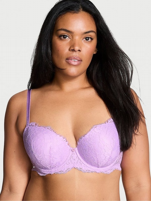 Purple Victoria Secret Silky Lilac Lace Lightly Lined Demi Bras | WEVBP2159